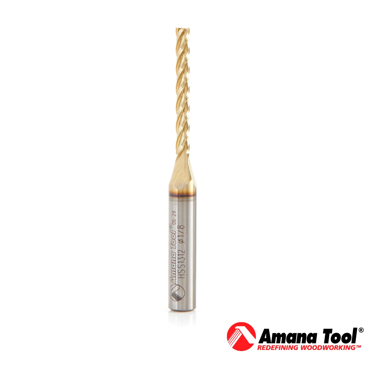 HSS1312 (Bajo pedido 10-12 días Aprox) - Fresa de corte ascendente CNC con recubrimiento ZrN, ángulo cónico de 0.10°, diámetro de 1/8" y vástago de 1/4"